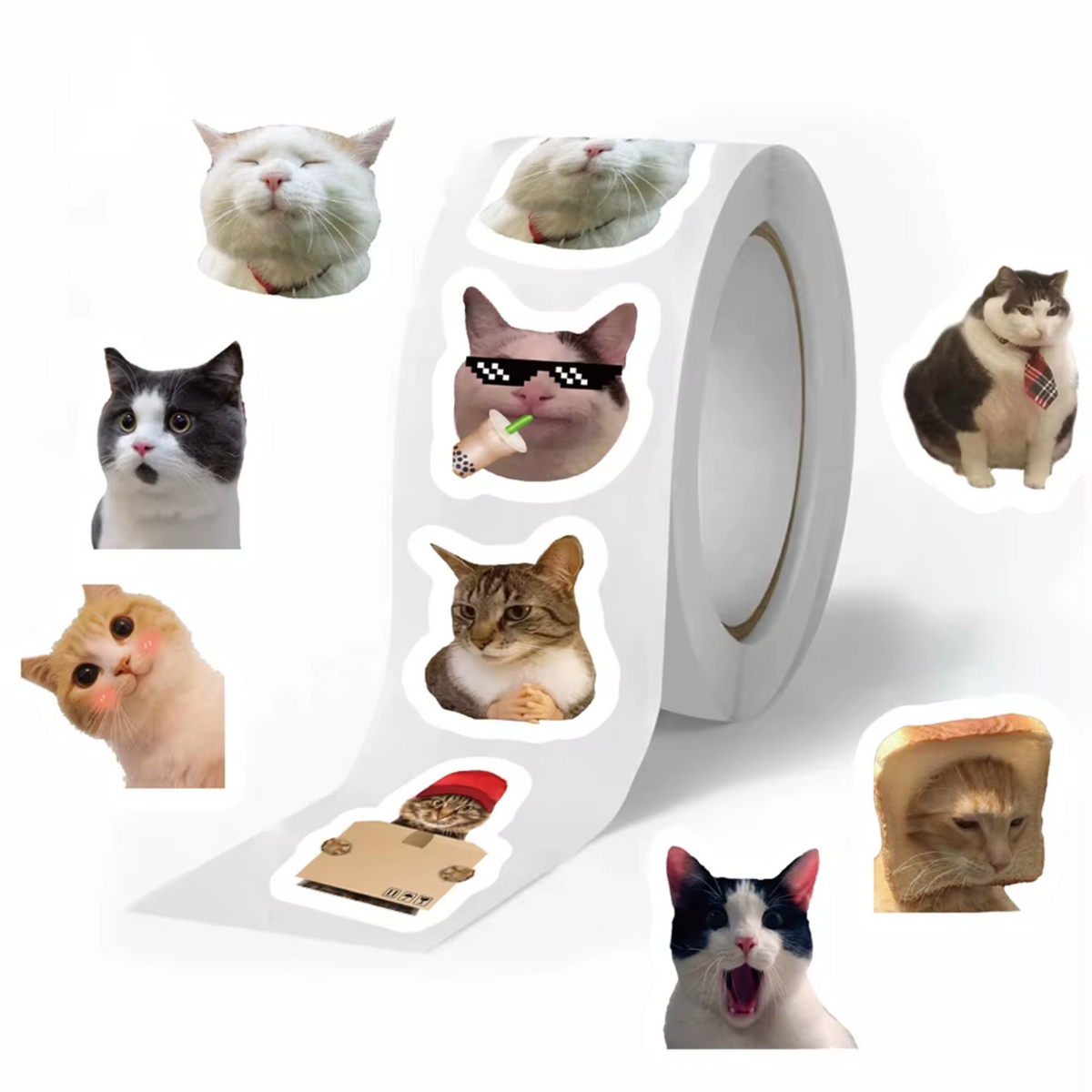 Grappige Kattenstickers op Rol – 500 Stuks | Katten Memes & Cute Stickers | Zelfklevende Stickers voor Scrapbooking, Laptop, Telefoon & DIY