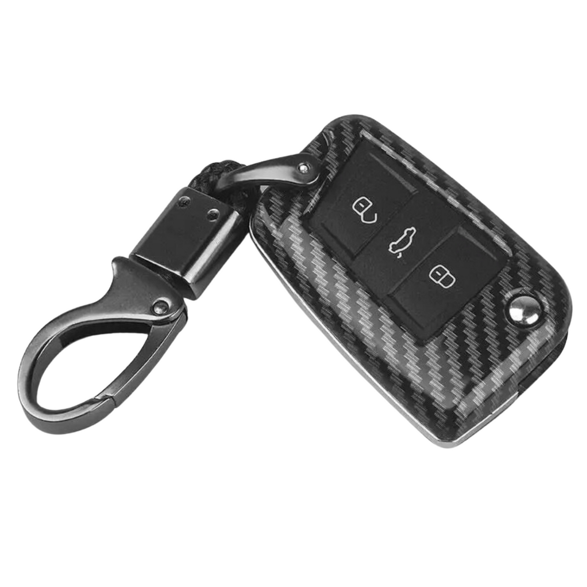 Premium Sleutelcover - Gloss Carbon Look - Sleutelhoesje Geschikt voor Volkswagen Golf / Tiguan / Seat Leon / Ateca / Ibiza - Skoda Kodiaq / Octavia / Karoq - Key Cover - Auto Accessoires