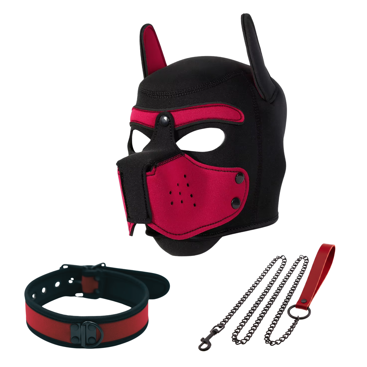 Honden Masker Set - Zwart & Rood - Masker, Halsband en Riem - Puppy Play - BDSM Roleplay & Cosplay - Unisex - Sex Speeltjes Toys - Erotiek - Bondage Masker - OneSize