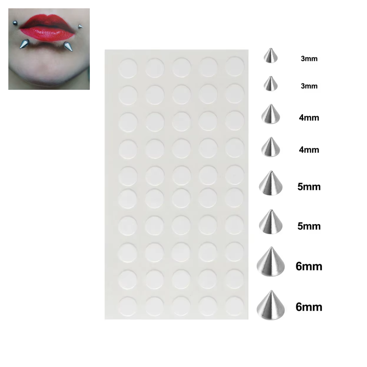 Fake Plak Piercing Zilverkleurig - Nep Piercing Spike Studs - Oorbellen Met Plakkers - Oor / Wenkbrauw / Lip / Wang - Zilver
