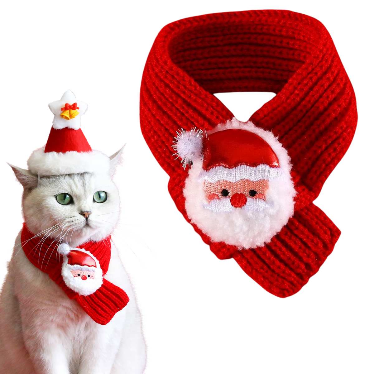 Kerst Sjaal met Kerstman - Hond & Kat - Winter - Honden Das Rood - Kerstpakje voor Honden en Katten - Kerstkostuum - Hondenkleding - Maat S