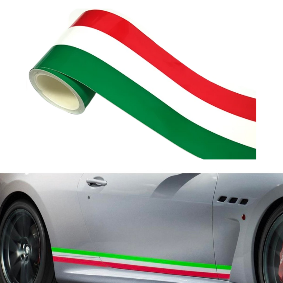 Auto Kleuren Sticker op Rol - 1 Meter x 7,5 CM - Italiaanse Vlag - Striping Wrap voor Grill, Zijspiegels en Skirts - Autostickers - Auto Accessoires Stickers - Past Bij Italiaanse Automerken