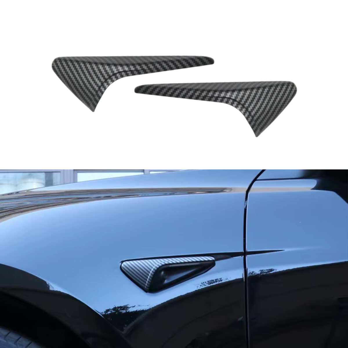Camera Kapjes Carbon Look - 2 Stuks - Anti Krassen - Zwart - Zelfklevend - Geschikt Voor Tesla Model 3 & Tesla Model Y - Stevige Beschermkap Zijcamera - Exterieur Styling - Auto Accessoires