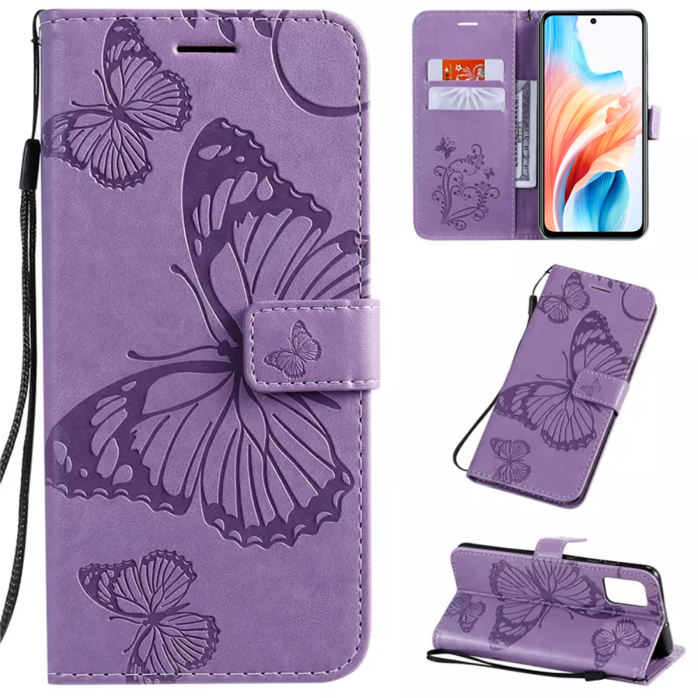 Hoesje Vlinders Paars geschikt voor OPPO A79 5G - Portemonnee Book Case - Boekje Met Kaarthouder / Pasjeshouder en Magneetsluiting - Booklet - Wallet Beschermhoes - Telefoonhoesje