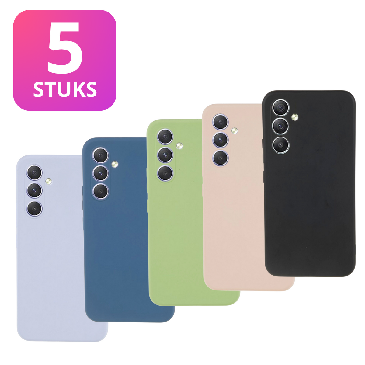5 PACK - Hoesje Geschikt voor Samsung Galaxy A54 5G - 5x Siliconen Shock Proof Case - Stevige TPU Cover - Multipack met paars, blauw, zwart, groen en roze