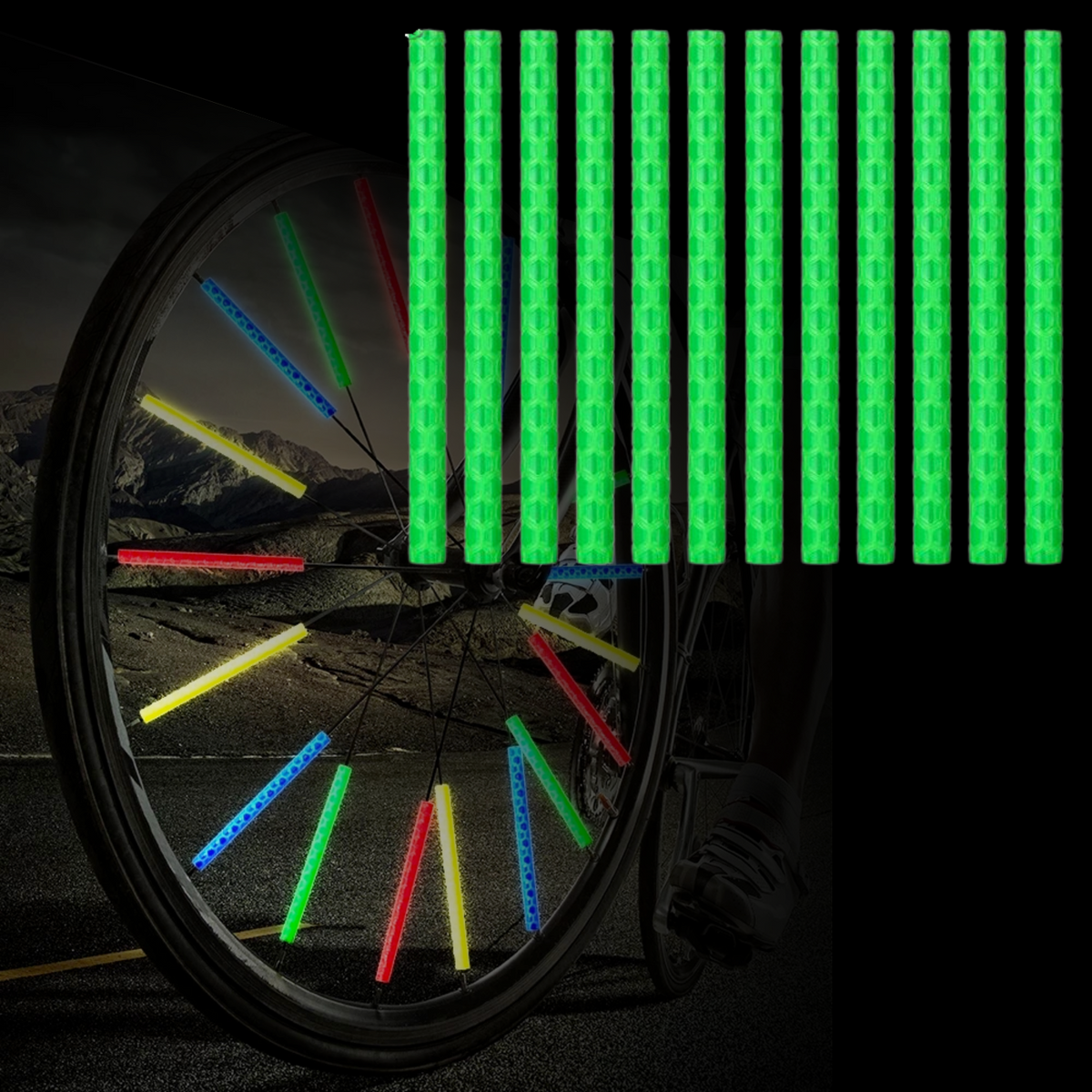 Fiets Spaak Reflector Groen - 12 Stuks - Glow In The Dark - Spaakreflector - Spaakreflectoren Staafjes