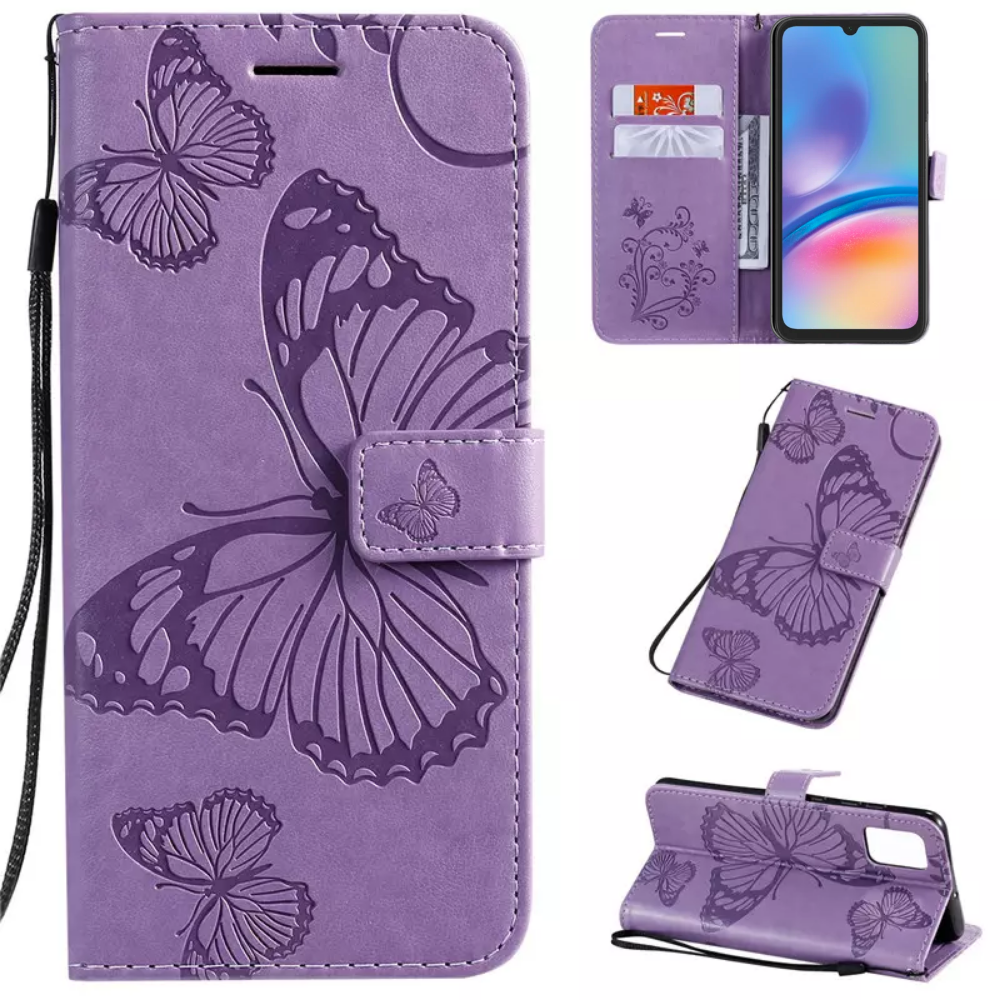 Hoesje Vlinders Paars geschikt voor Samsung Galaxy A05s - Portemonnee Book Case - Boekje Met Kaarthouder / Pasjeshouder en Magneetsluiting - Booklet - Wallet Beschermhoes - Telefoonhoesje