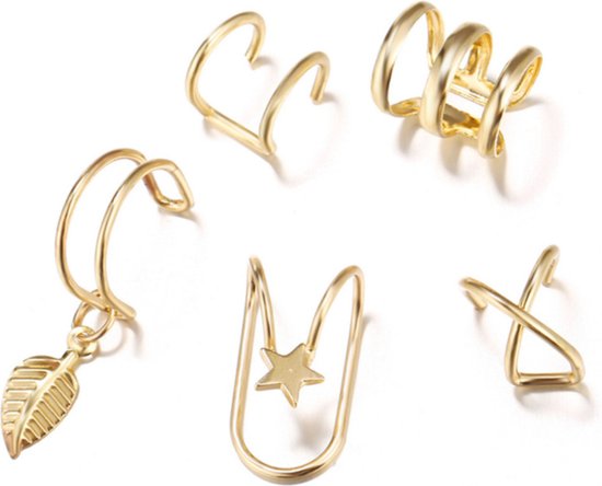 Set van 5 - Fake Helix Goud - Nep Piercing - Klem Oorbellen Oorpiercing - Nep Helix - Ringetje Goud - Metaal