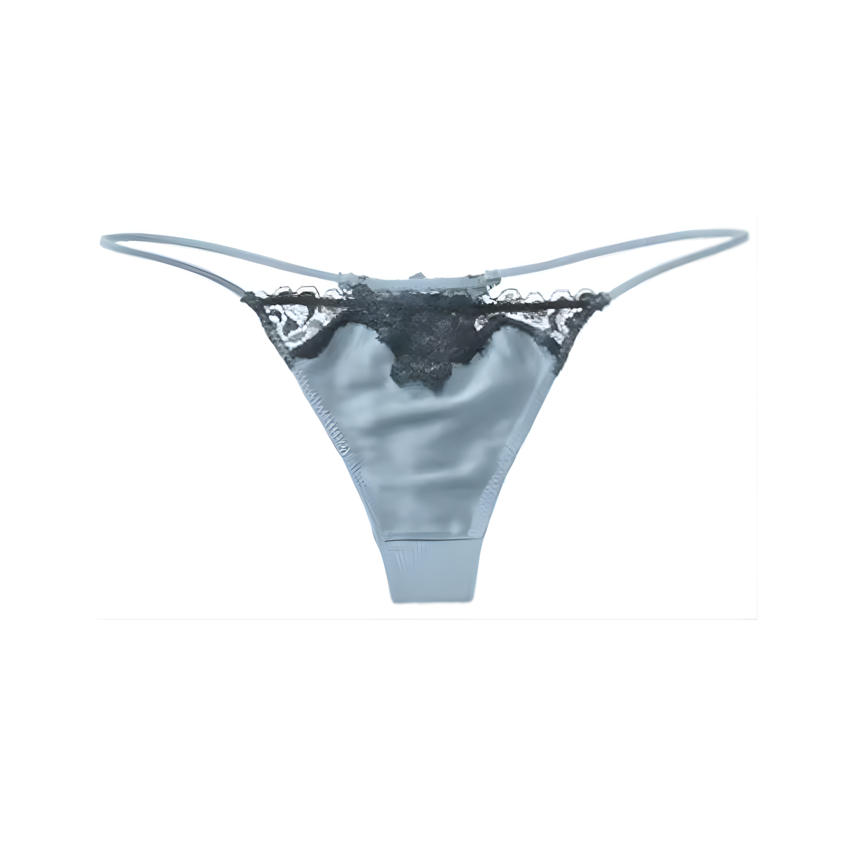 Sexy Dames String – Licht Blauw - Satijn & Zwart Kant - Dunne Bandjes – Lingerie Voor Vrouwen - Comfortabel Ondergoed - Slip / Onderbroek - Maat M