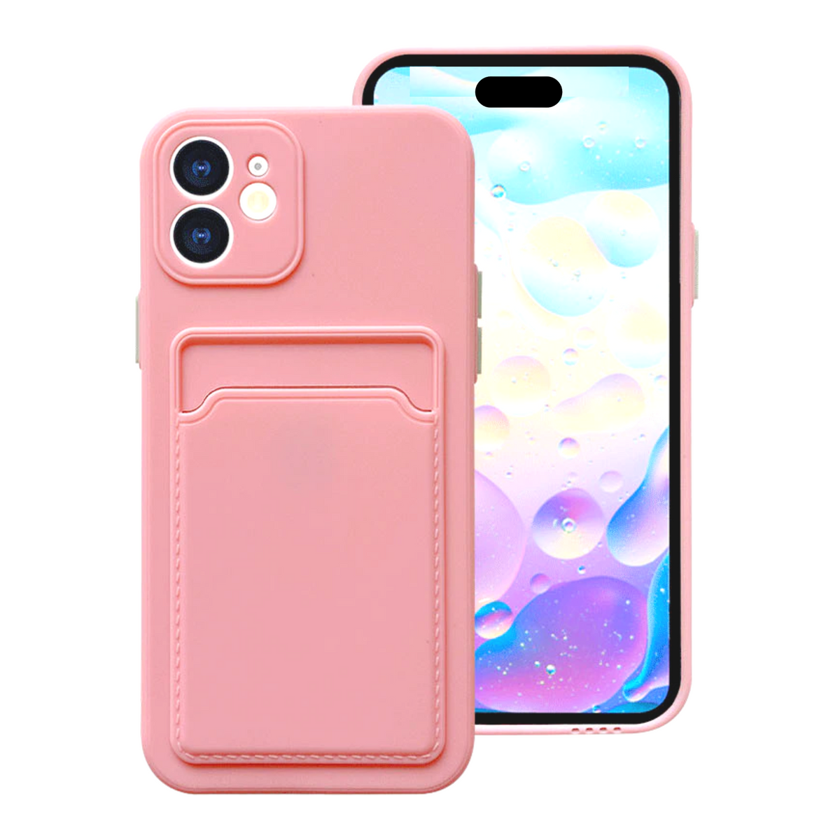 Hoesje Geschikt voor Apple iPhone 16 Stevig TPU - Met Kaarthouder - Roze - Shockproof Case met Pasjeshouder - TPU Hoes Met Vakje Voor Pasje - Card Case Back Cover