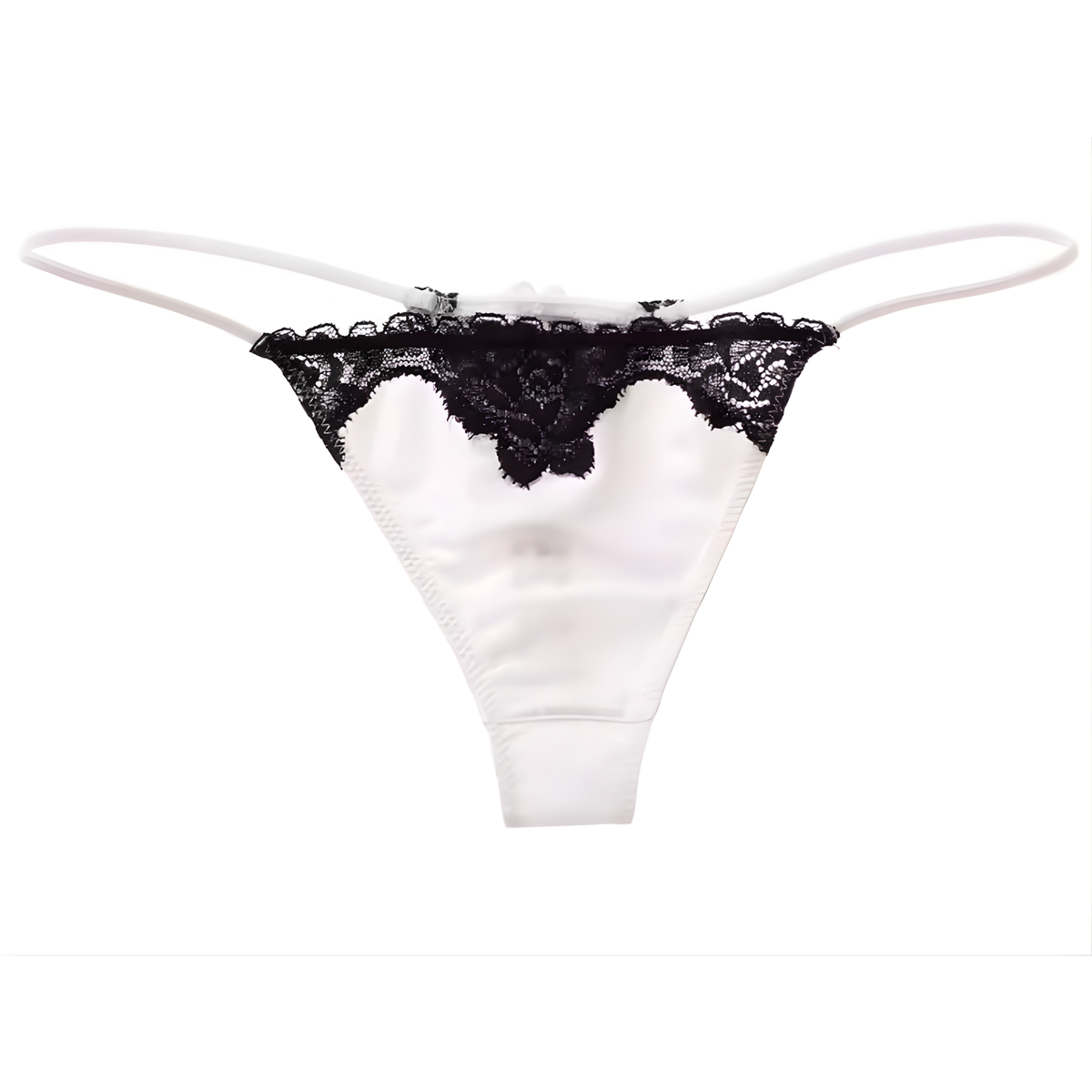 Sexy Dames String – Wit - Satijn & Zwart Kant - Dunne Bandjes – Lingerie Voor Vrouwen - Comfortabel Ondergoed - Slip / Onderbroek - Maat L