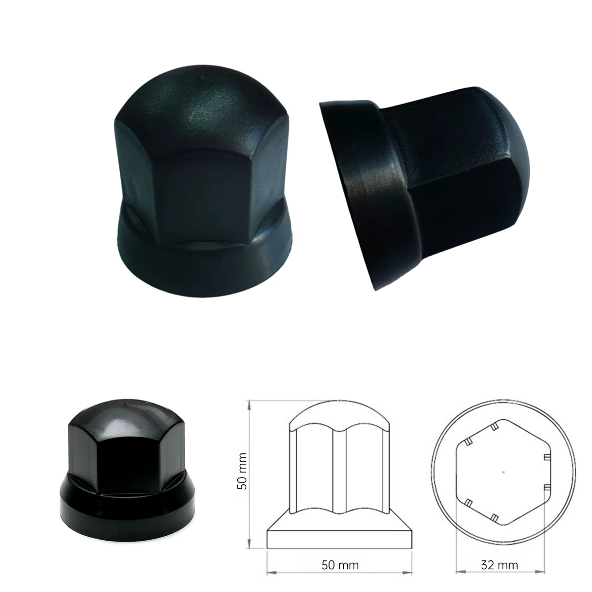 Vrachtwagen Wielmoerdoppen Zwart - 100 Stuks - 50 mm x 32 mm - Kunststof - Wiel Moer Cover Caps - Bescherming Voor Wielmoeren - Wieldoppen - Geschikt Voor Vrachtwagen / Trucks / Aanhanger / Bus / Trailer - Voertuig accessoires