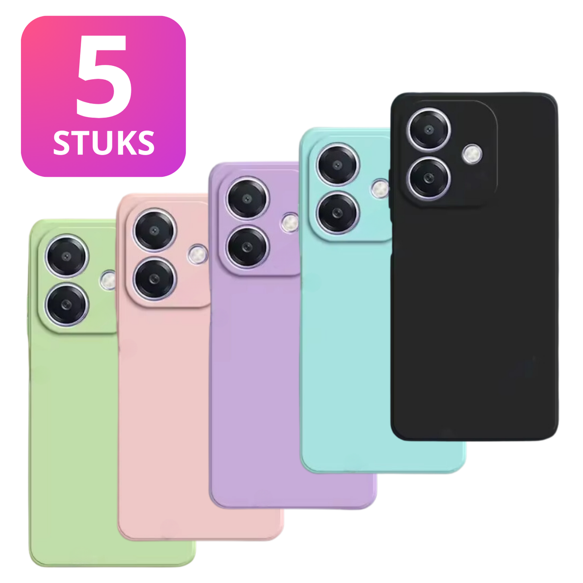 5 Pack - Hoesje Geschikt voor OPPO A40 / A60 - 5x Siliconen Shock Proof Case - Stevige TPU Cover - Multipack met Groen, Zwart, Blauw, Roze en Paars