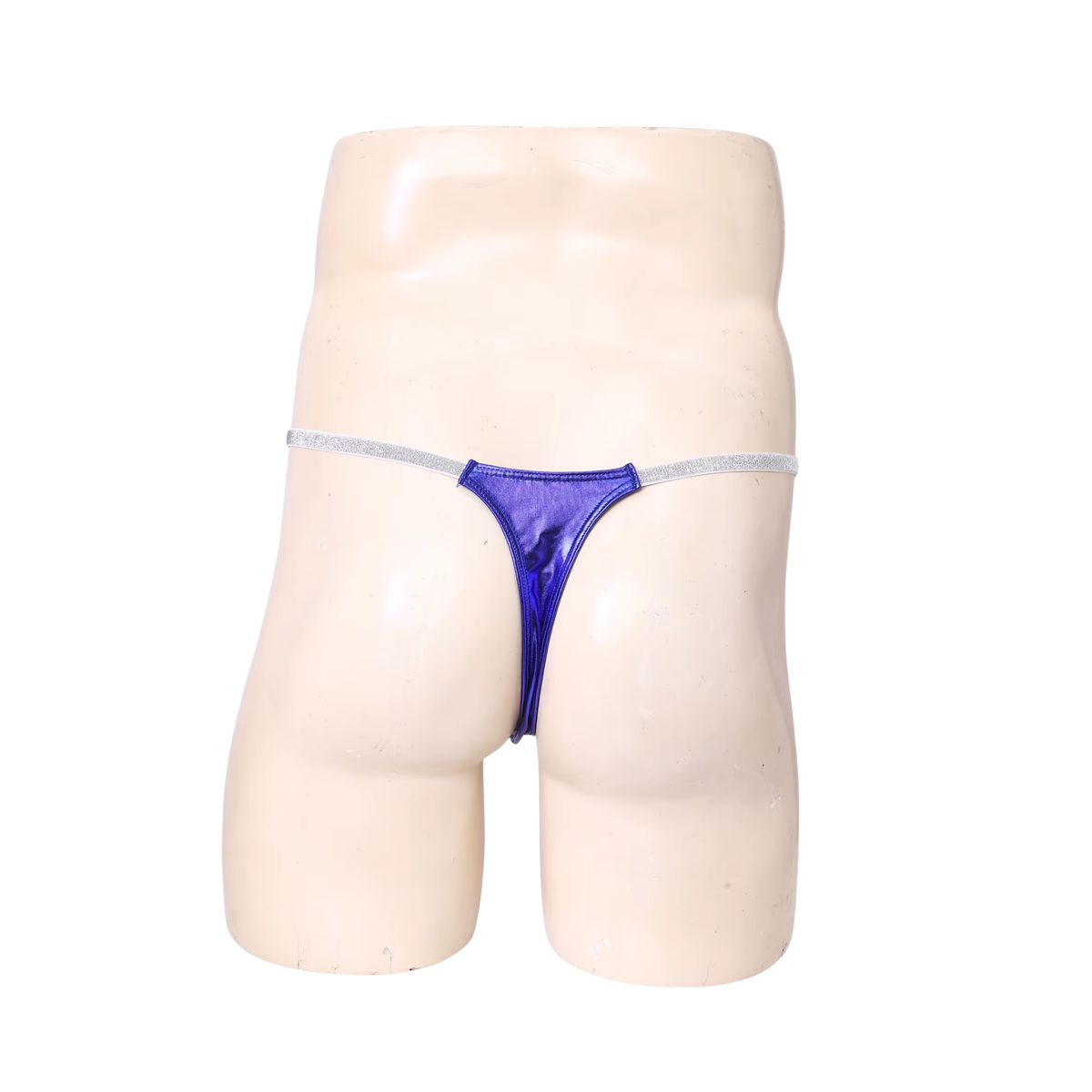 Heren Glanzende G-String – Donkerblauw - Sexy Blauw Pouch Ondergoed - Mini String - Smalle Zilveren Bandjes - Lage Taille & Hoge Elasticiteit – Ondergoed / Onderbroek / Slip - Mannen Lingerie - One Size