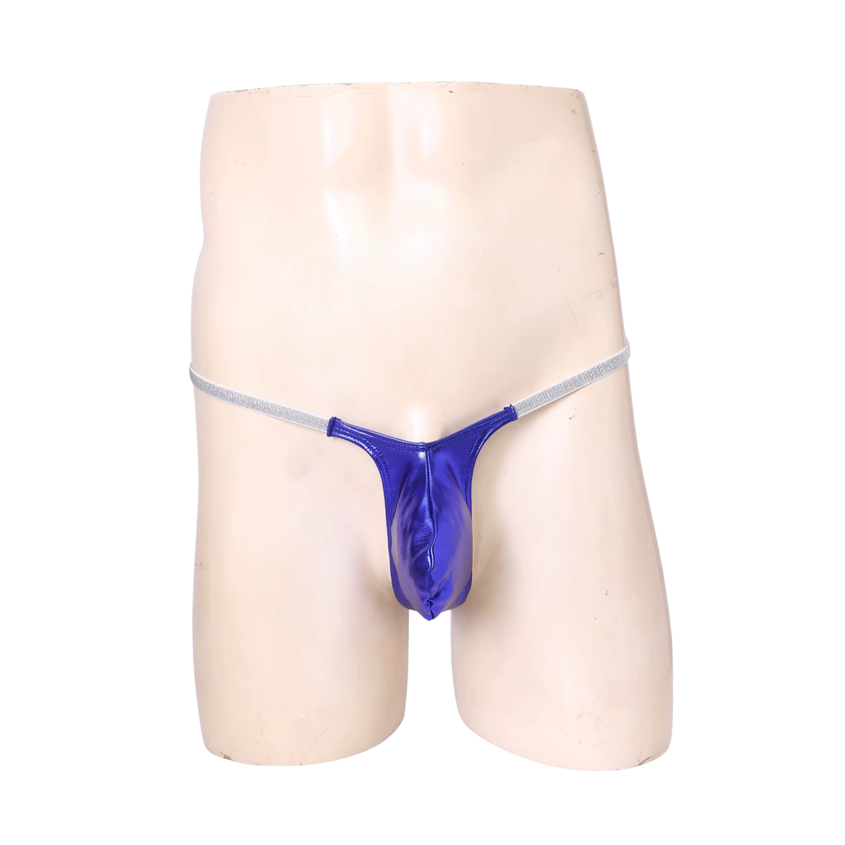 Heren Glanzende G-String – Donkerblauw - Sexy Blauw Pouch Ondergoed - Mini String - Smalle Zilveren Bandjes - Lage Taille & Hoge Elasticiteit – Ondergoed / Onderbroek / Slip - Mannen Lingerie - One Size
