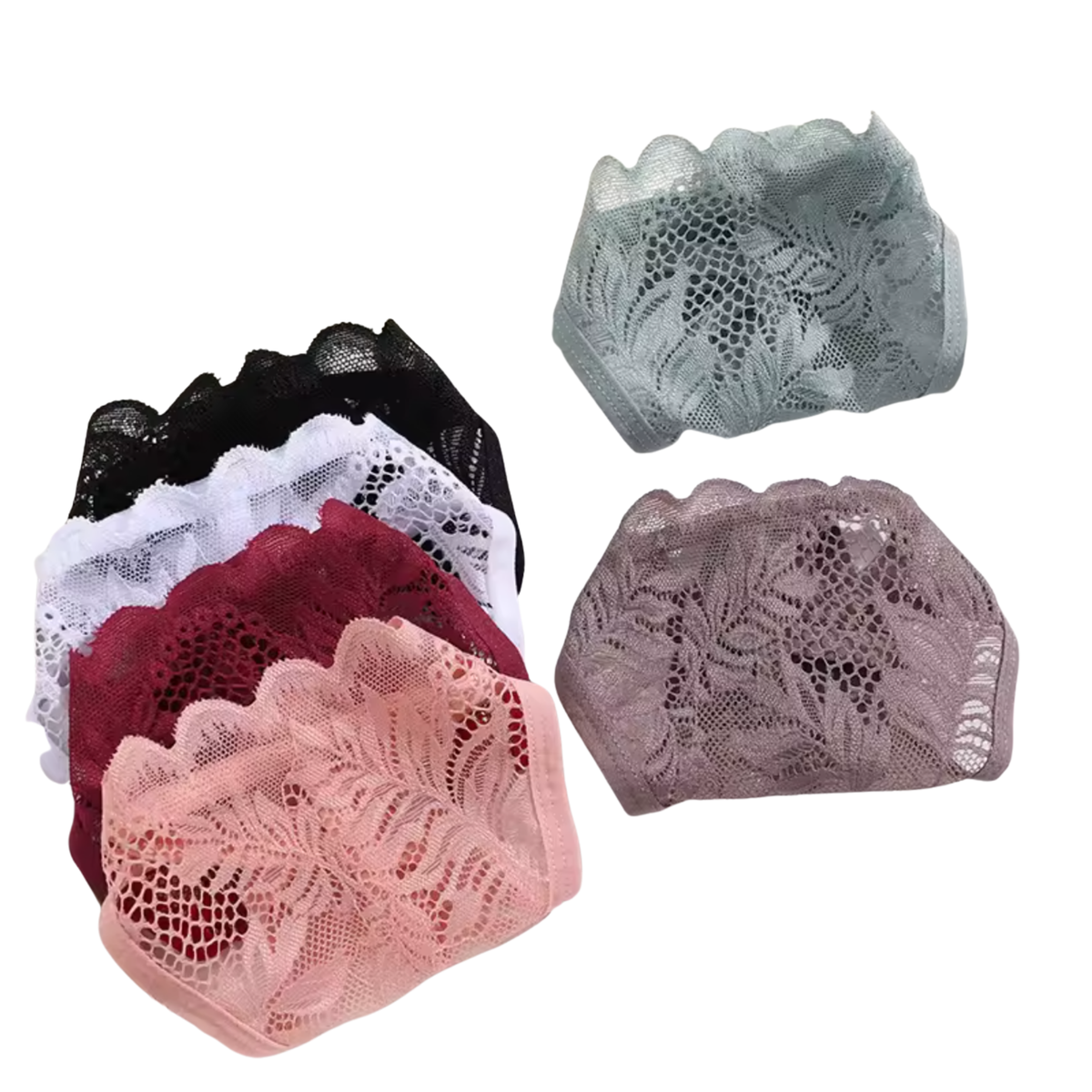 6 Pack Kanten Strings – Zachte, Sexy & Comfortabele Lingerie – Dames Ondergoed - Onderbroeken en Slips Voor Vrouwen - Zwart / Wit / Groen / Rood / Taupe / Roze - Maat XL