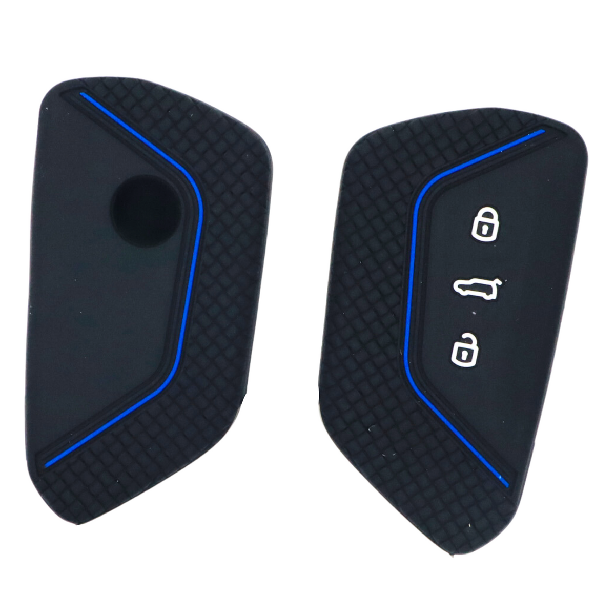 Zachte Siliconen Sleutelcover Sport - Sleutelhoesje Geschikt voor Volkswagen Golf 8 / ID3 / ID4 / ID5 / ID6 / Seat Leon 2020 / Skoda Octavia 2021 - Zwart Blauw - Sleutel Hoesje Cover - Auto Accessoires