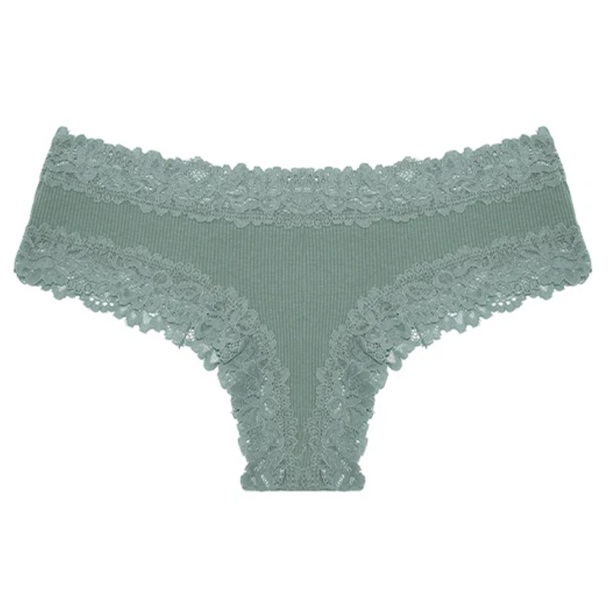 Sexy Dames Slip met Kant - Groen - Onderbroek 95% Katoen - Dames Lingerie / Ondergoed - Brazilian String - Maat L