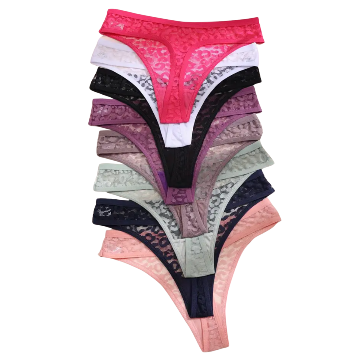 8 Pack - Sexy Dames String - Groen, Paars, Wit, Donker Roze, Taupe, Licht Roze, Donker Blauw en Licht Blauw - Onderbroek met Panter Print Design - Dames Lingerie / Ondergoed Set - Maat XL
