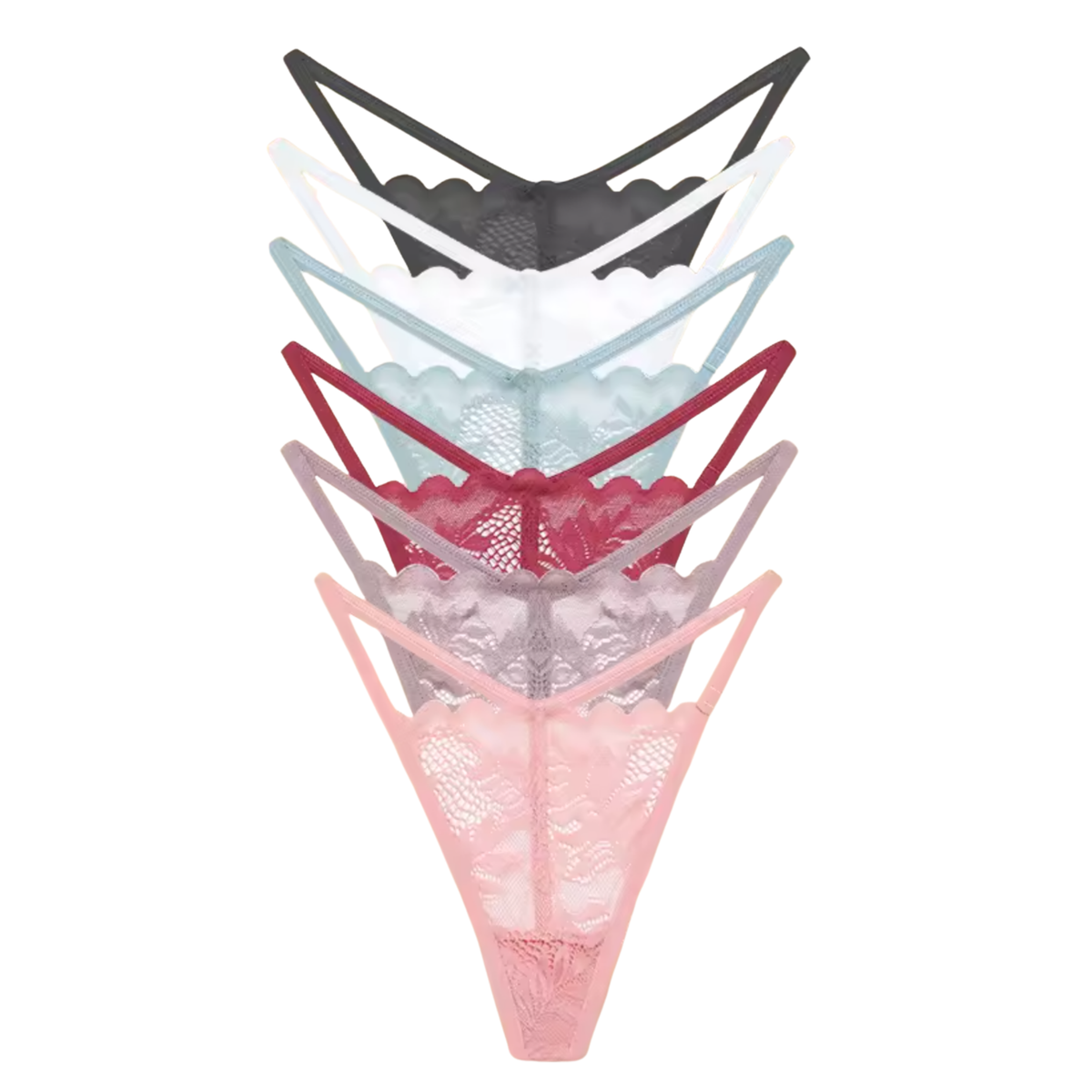 6 Pack Kanten Strings – Zachte, Sexy & Comfortabele Lingerie – Dames Ondergoed - Onderbroeken en Slips Voor Vrouwen - Zwart / Wit / Groen / Rood / Taupe / Roze - Maat L