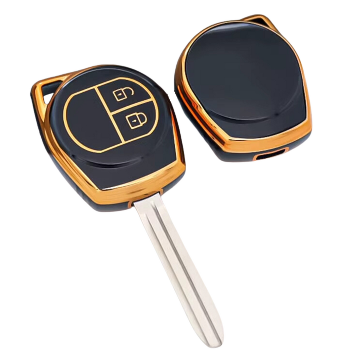 Zachte TPU Sleutelcover - Sleutelhoesje Geschikt voor Suzuki Swift / Grand Vitara / SX4 / Vitara / Jimny / Celerio - Zwart met Goud - Key Cover - Auto Accessoires