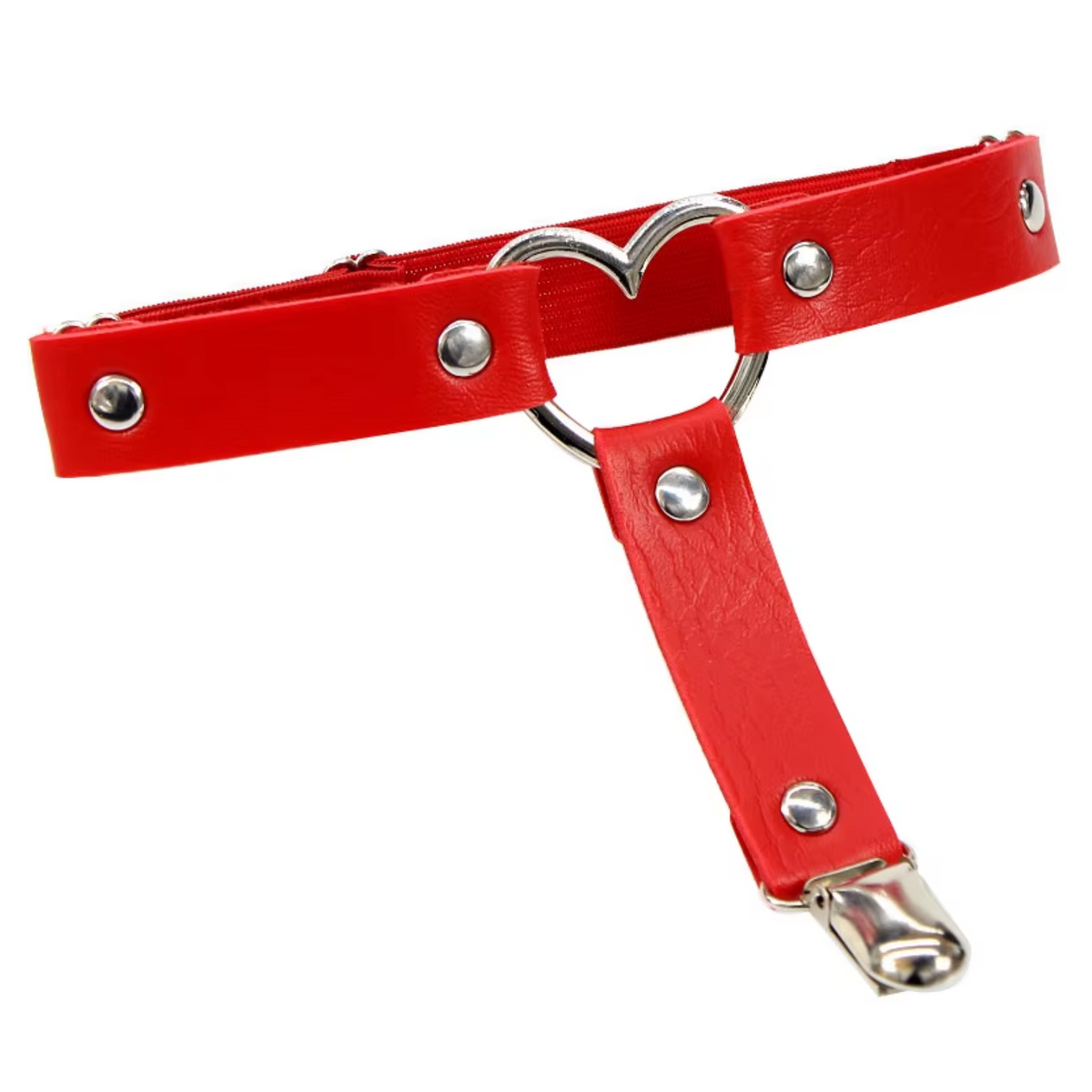Sexy Garter Belt voor Dames – Rood Kunstleer - Hartje - Bovenbeen Strap met Hart – Erotisch Kousenband Harnas - Jarrettel - Hold Up Kousen - One Size