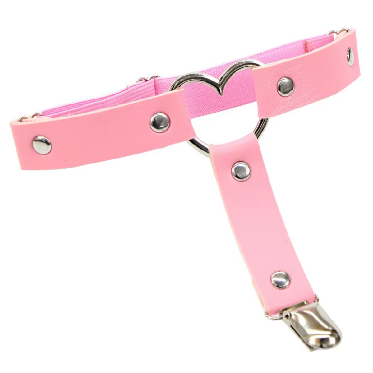 Sexy Garter Belt voor Dames – Roze Kunstleer - Hartje - Bovenbeen Strap met Hart – Erotisch Kousenband Harnas - Jarrettel - Hold Up Kousen - One Size
