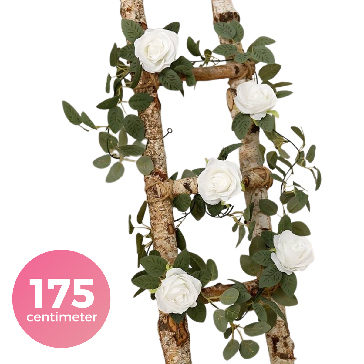 Luxe Bloemenslinger Rozen - Fiets en Interieur - Rozen Wit - Stijlvolle Bloemenstreng voor Fietsmand of Stuur - 175 CM Bloemen - Plastic Kunstbloemen Fiets Slinger
