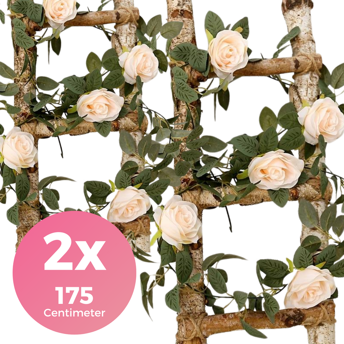 Bloemenslinger Rozen - 2 Stuks - 2 x 175 CM - Fiets en Interieur - Perzikroze Roos - Stijlvolle Bloemenstreng voor Fietsmand of Stuur - 350 CM Bloemen - Plastic Kunstbloemen Fiets Slinger
