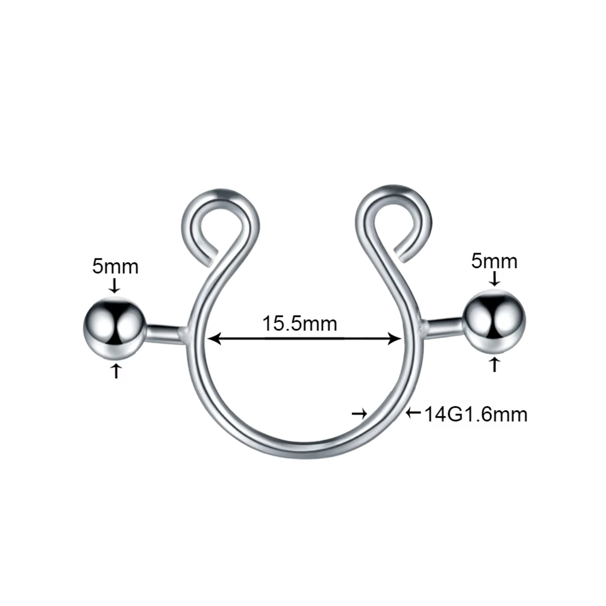 Fake Piercing set - Zilver - Stainless Steel - 2 Stuks - Neuspiercing / Tepelpiercing / Tepelklem - Neusring / Tepelring - Nep Septum Ring Piercing - Verkleedaccessoires - 15 mm