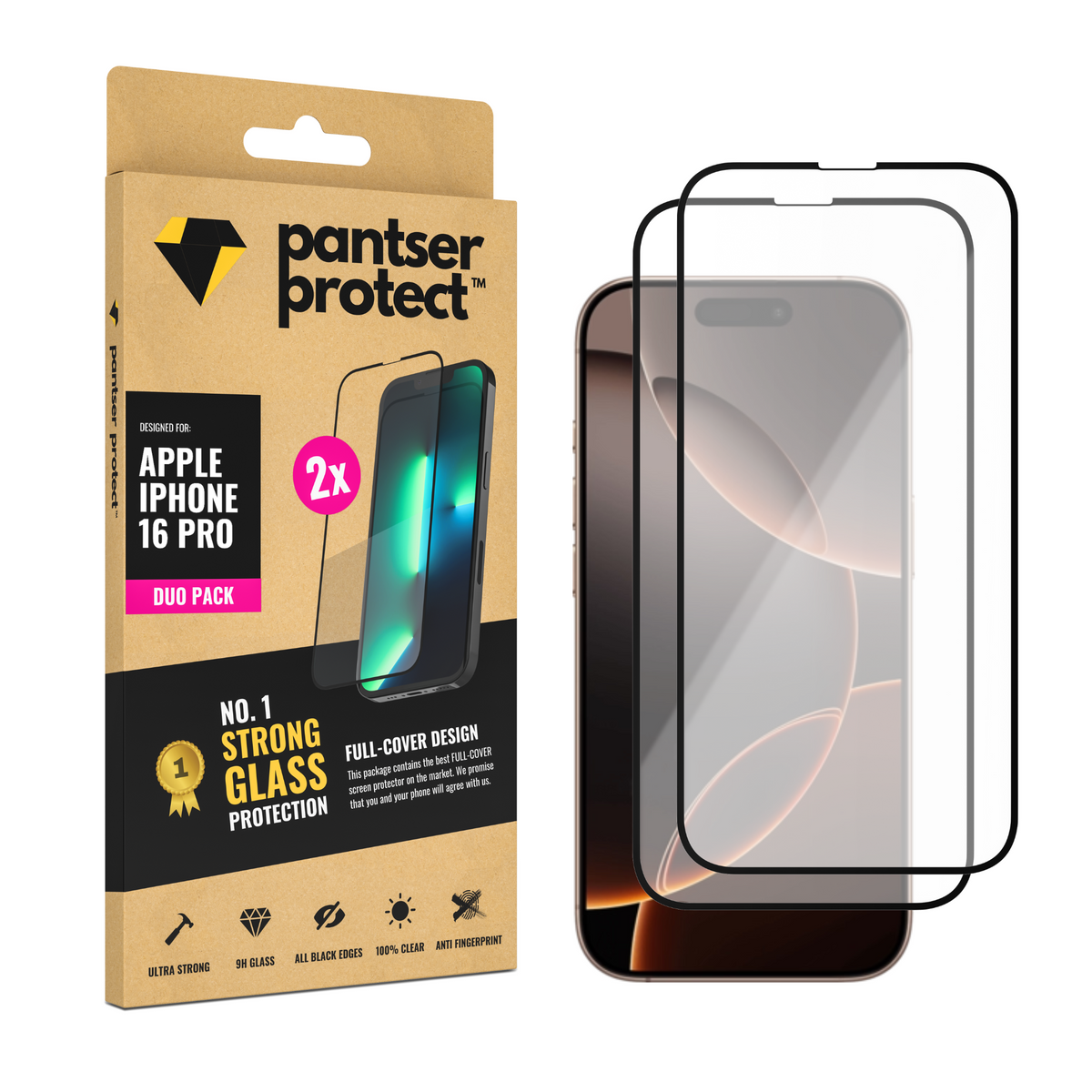 DUO-PACK - 2x Pantser Protect™ Glass Screenprotector Geschikt voor Apple IPhone 16 Pro - Case Friendly - Premium Pantserglas - Glazen Screen Protector