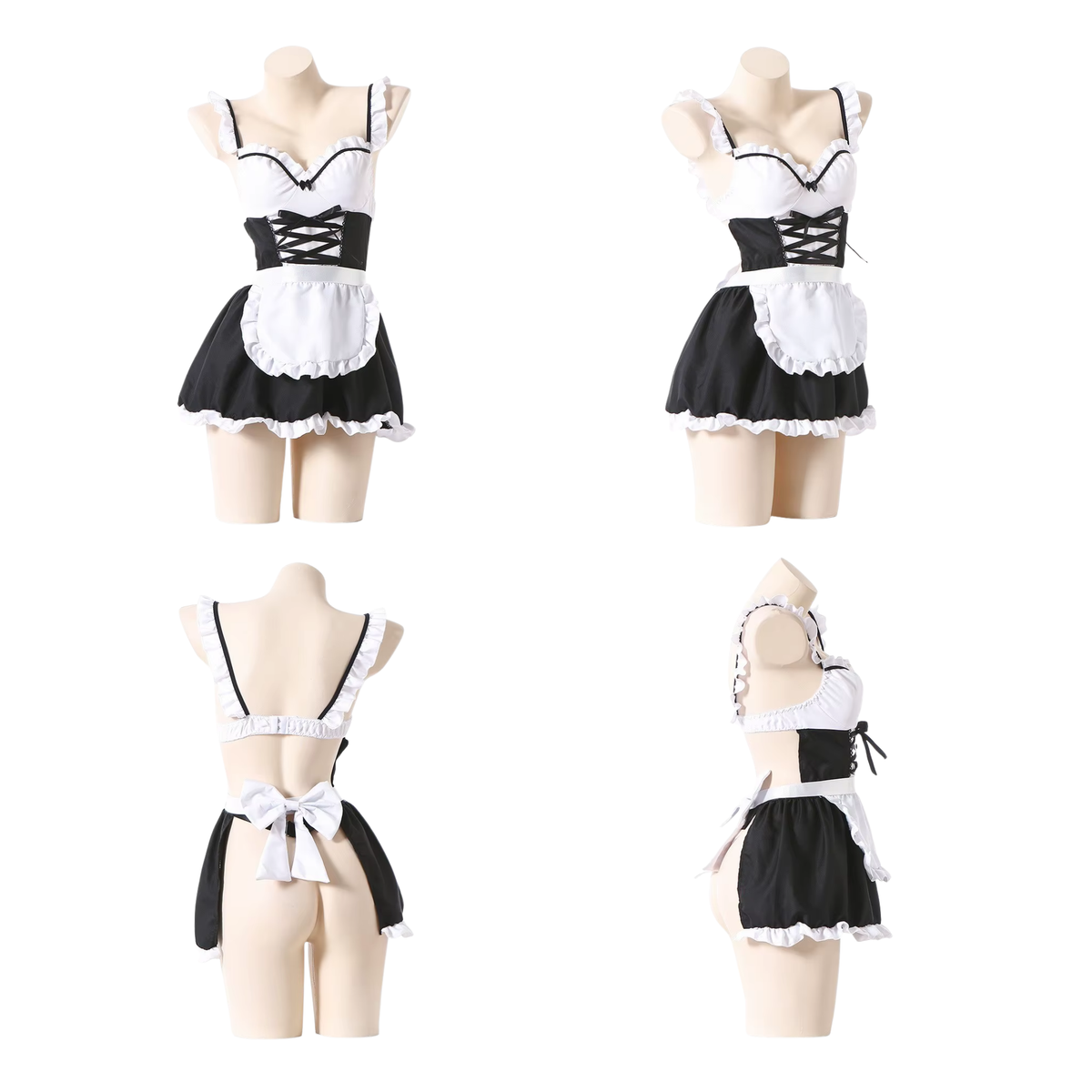 Sexy Schoonmaakster Jurkje - Cute Maid Kostuum - Zwart & Wit - Jurkje Met Strikken En Open Achterkant - Rollenspel / Cosplay Lingerie - Dames / Vrouwen Ondergoed - One Size