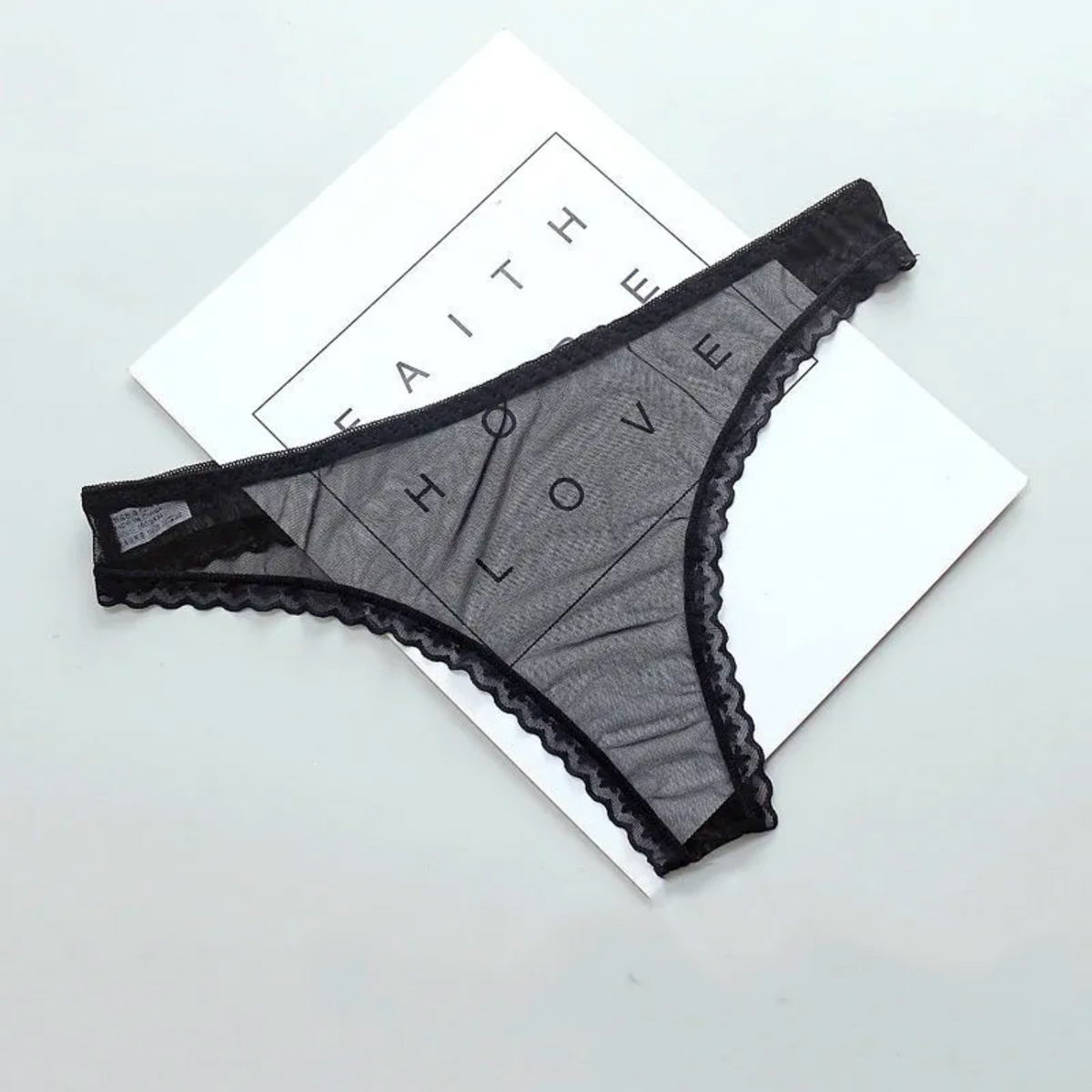 Dames String - Zwart - Doorschijnend Mesh - Met Kant - Vrouwen Lingerie / Ondergoed - One Size