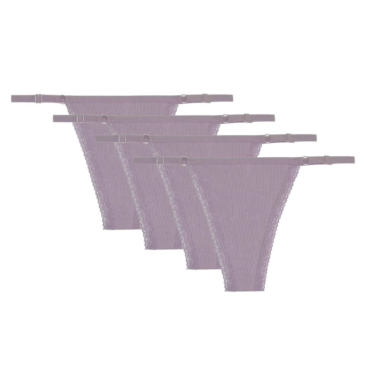 4 Pack - Sexy Taupe Dames String - Katoen Ondergoed - Kant & Smalle Bandjes - Dames Lingerie / Onderbroek / Slip Set Taupe - Maat M