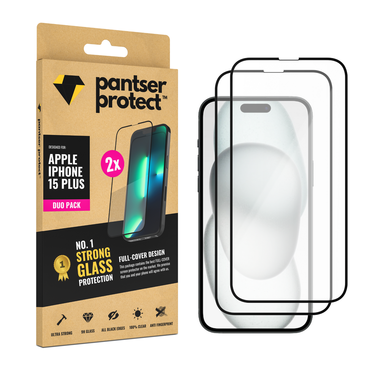 DUO-PACK - 2x Pantser Protect™ Glass Screenprotector Geschikt voor iPhone 15 Plus / 15+ - Case Friendly - Premium Pantserglas - Glazen Screen Protector