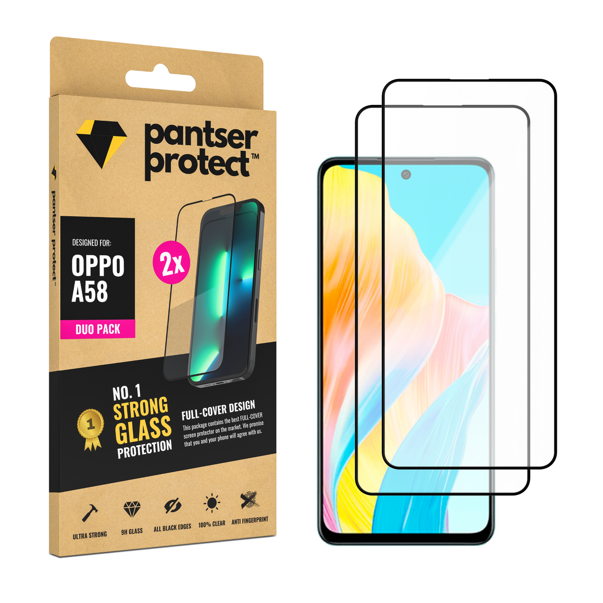 DUO-PACK - 2x Pantser Protect™ Glass Screenprotector Geschikt voor OPPO A58 - Case Friendly - Premium Pantserglas - Glazen Screen Protector