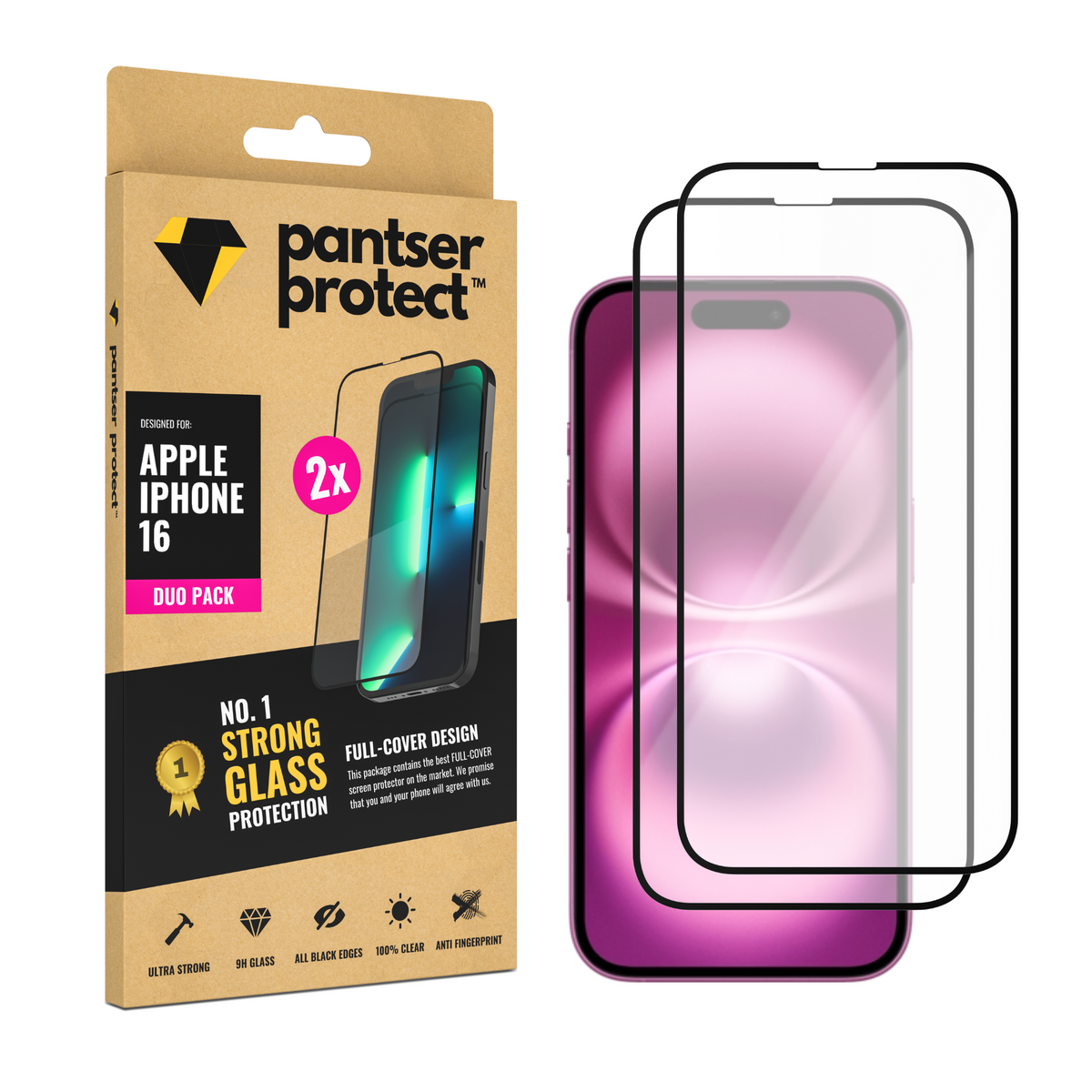 DUO-PACK - 2x Pantser Protect™ Glass Screenprotector Geschikt voor Apple IPhone 16 - Case Friendly - Premium Pantserglas - Glazen Screen Protector