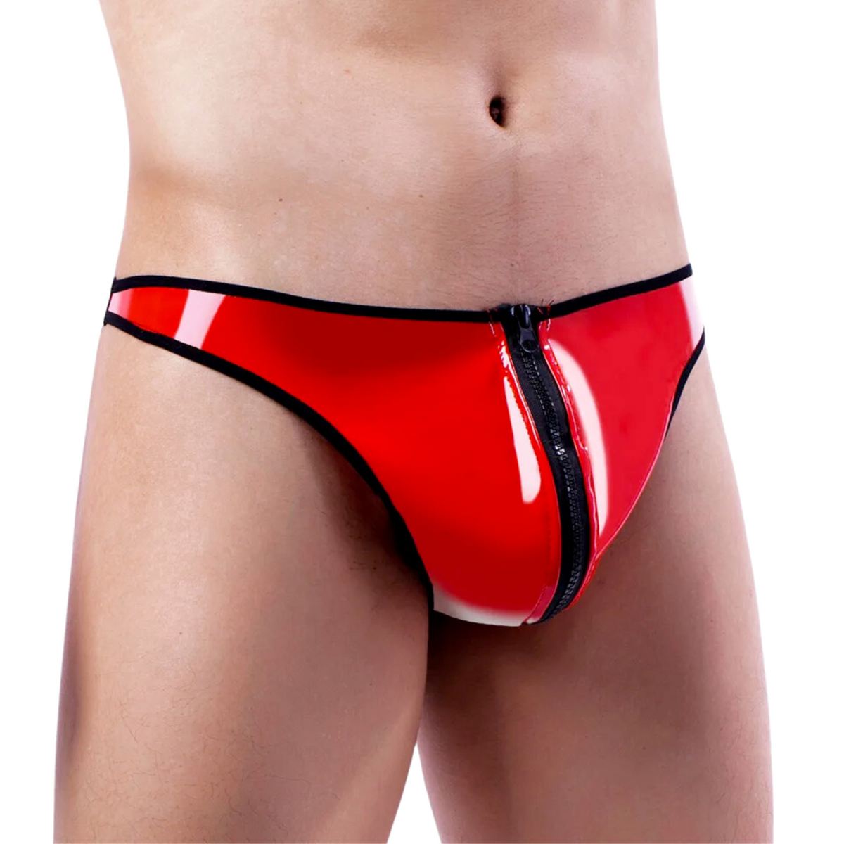Heren Slip met Rits - Latex Look - Rood - Sexy Mannen String - Ondergoed Maat L