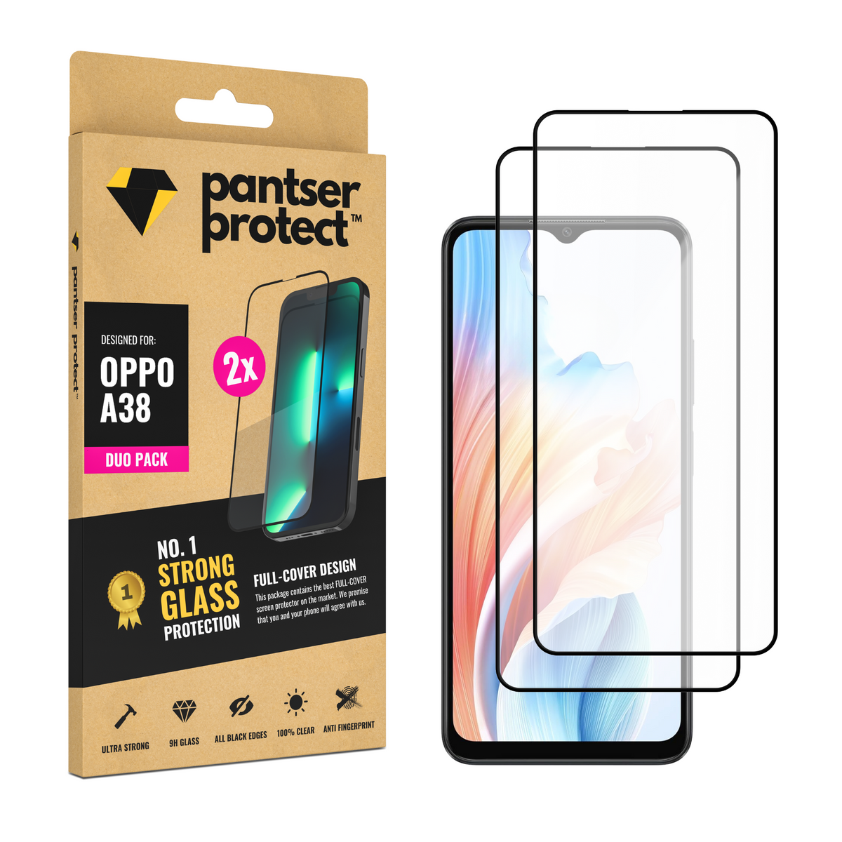 DUO-PACK - 2x Pantser Protect™ Glass Screenprotector Geschikt voor OPPO A38 - Case Friendly - Premium Pantserglas - Glazen Screen Protector