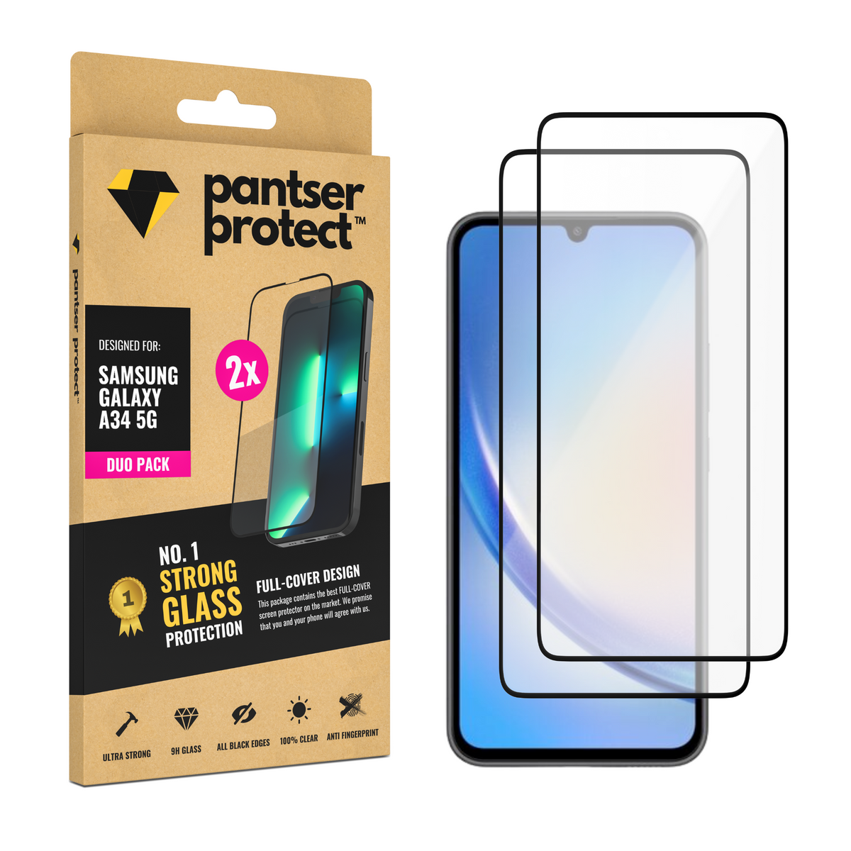 DUO-PACK - 2x Pantser Protect™ Glass Screenprotector Geschikt voor Samsung Galaxy A34 5G - Case Friendly - Premium Pantserglas - Glazen Screen Protector