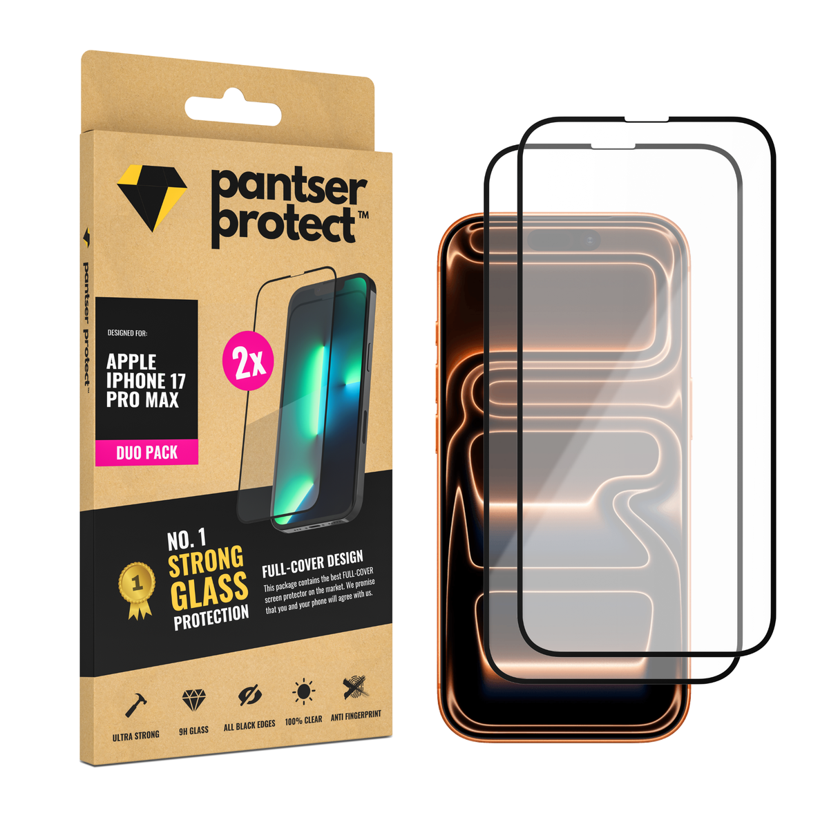 DUO-PACK - 2x Pantser Protect™ Glass Screenprotector Geschikt voor Apple IPhone 17 Pro Max - Case Friendly - Premium Pantserglas - Glazen Screen Protector