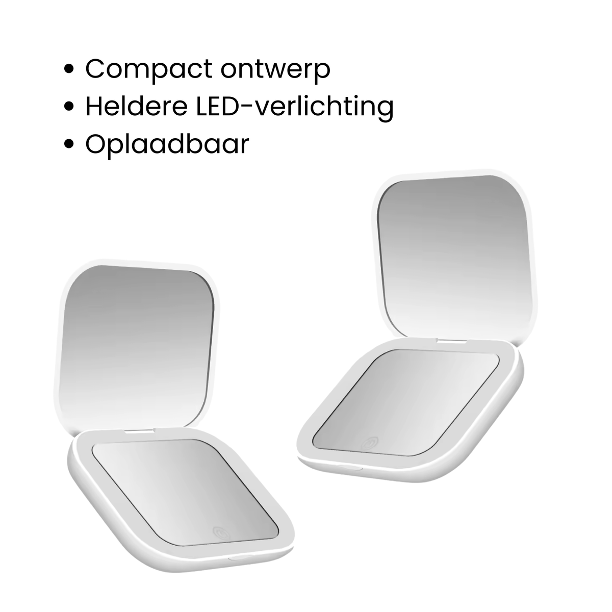 Set Van 2 Compacte Make-up Spiegeltjes Met LED-Verlichting Voor In De Handtas / Toillettas - Ideaal Voor Onderweg - Handzaam Formaat - Inclusief LED Verlichting - Oplaadbaar met USB Kabel- Wit