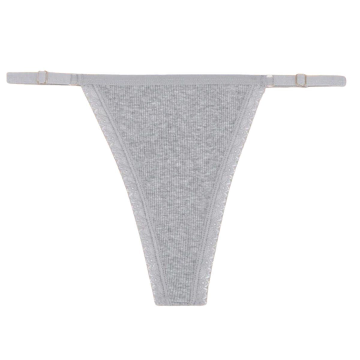 Sexy Dames String - Grijs Ribstof - Dames Lingerie / Ondergoed - Kant - 95% Katoen - Maat M