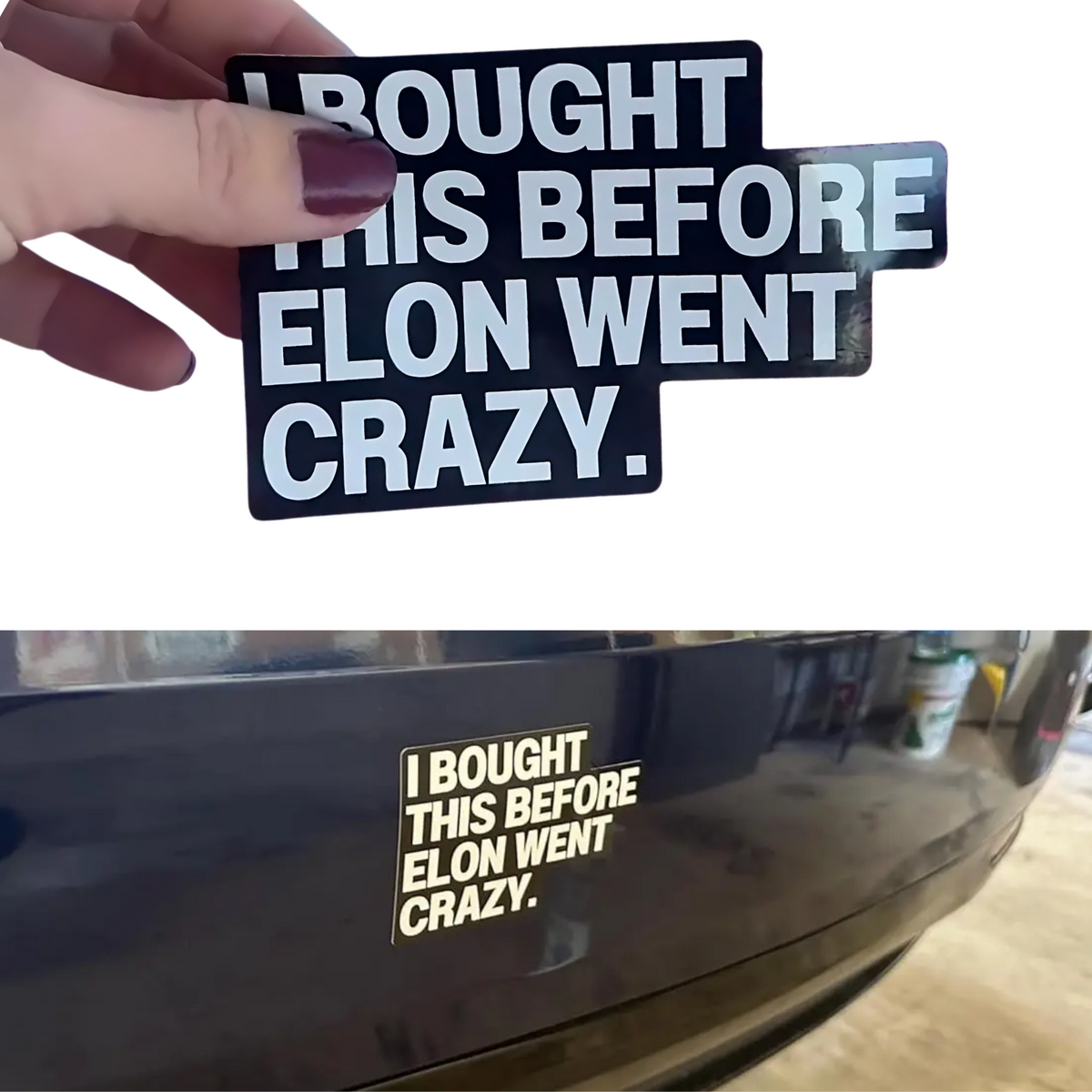 Auto Sticker - I BOUGHT THIS BEFORE ELON WENT CRAZY - Elon - Wit Zwart - 1 Meme Sticker - Hoogwaardig Vinyl - Autostickers Wrap Folie - Geschikt voor Tesla - Auto Accessoires
