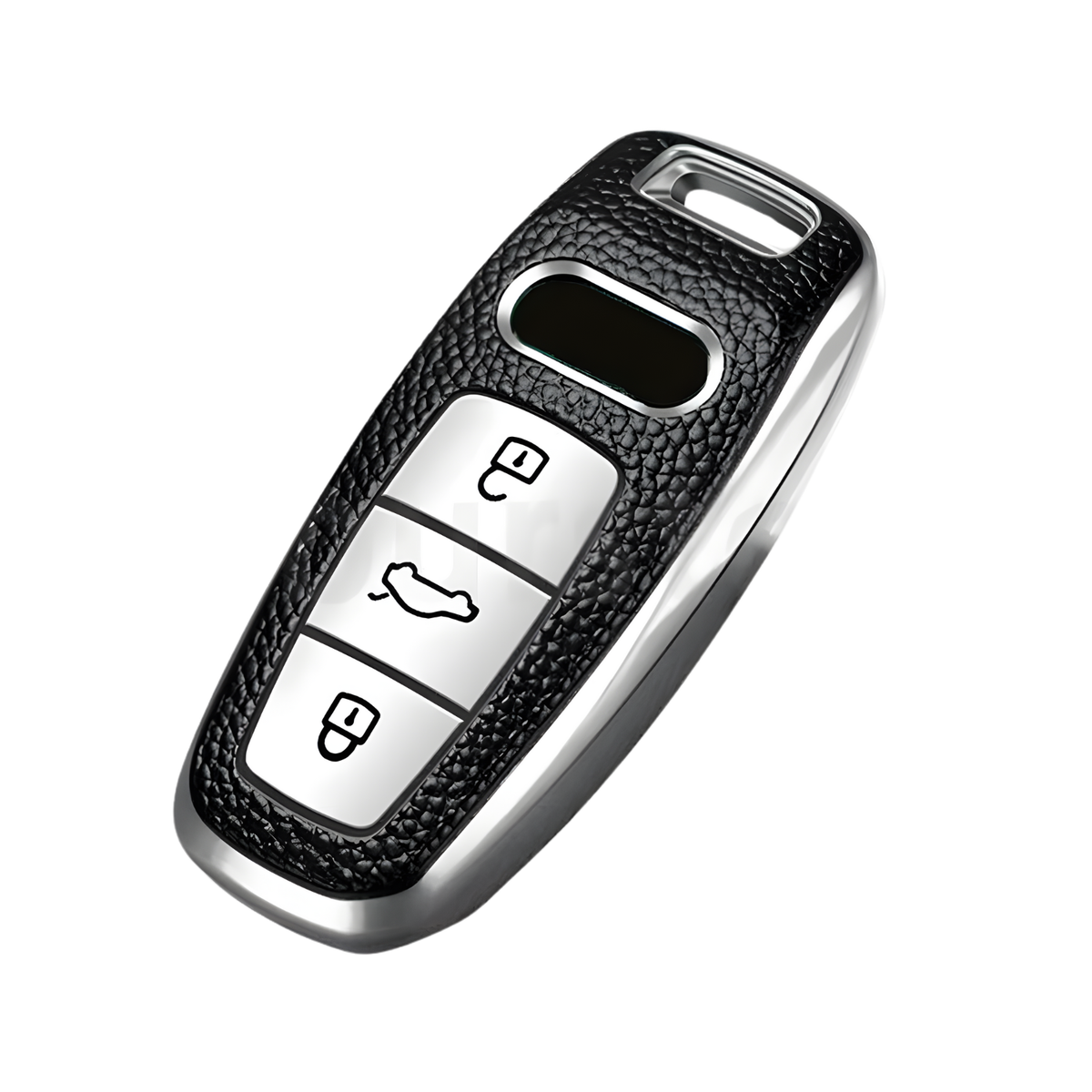 Kunst Leren Sleutelcover - Sleutelhoesje Geschikt voor Audi A3 / A4 / B9 / A6 / C8 / A7 / S7 / 4K / A8 / D5 / S8 / Q7 / Q8 / SQ8 / E-tron / 2018 / 2019 / 2020 / 2021 / 2022 - Zwart met Zilver - Key Cover - Auto Accessoires