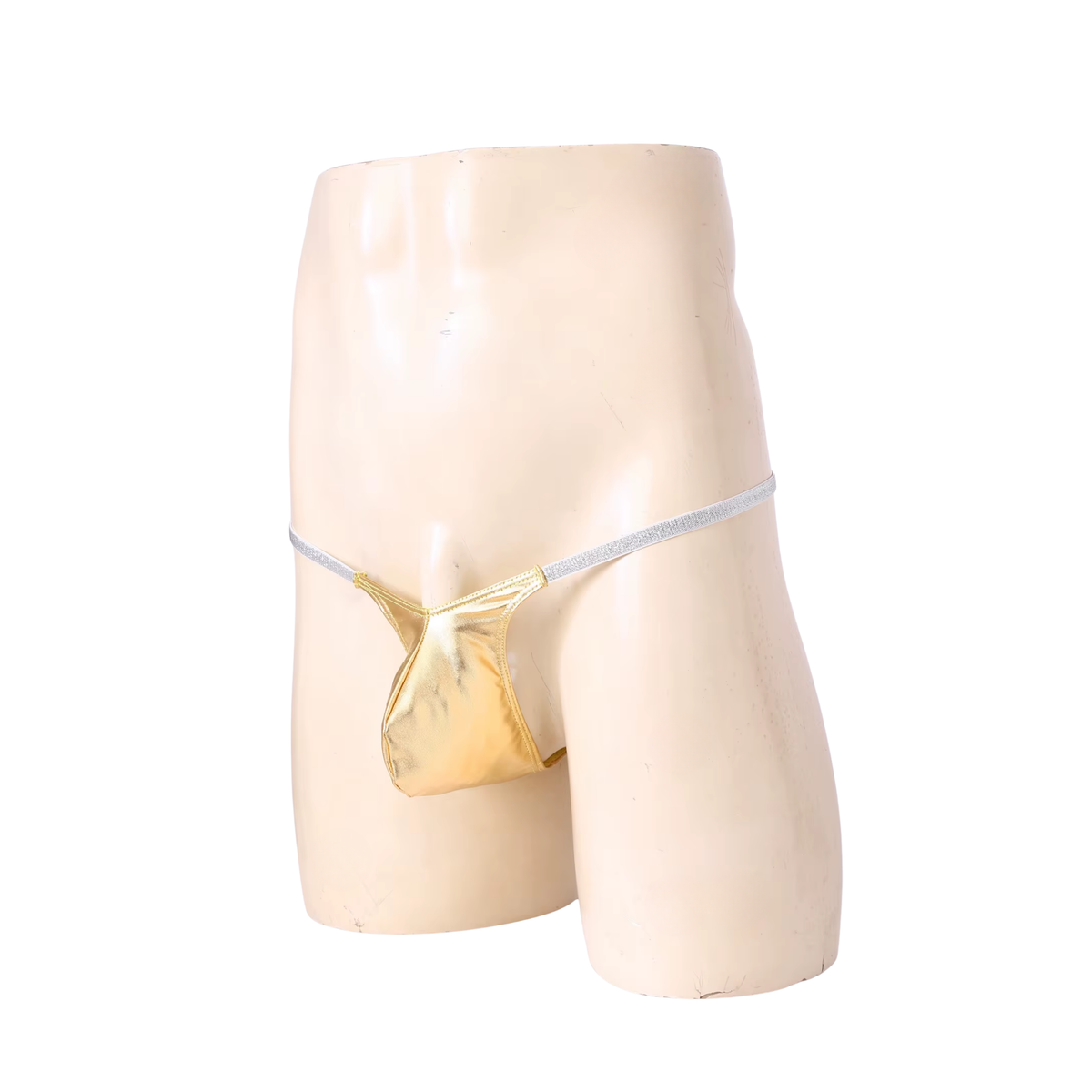Heren Glanzende G-String – Goud - Sexy Pouch Ondergoed - Mini String - Smalle Zilveren Bandjes - Lage Taille & Hoge Elasticiteit – Ondergoed / Onderbroek / Slip - Mannen Lingerie - One Size