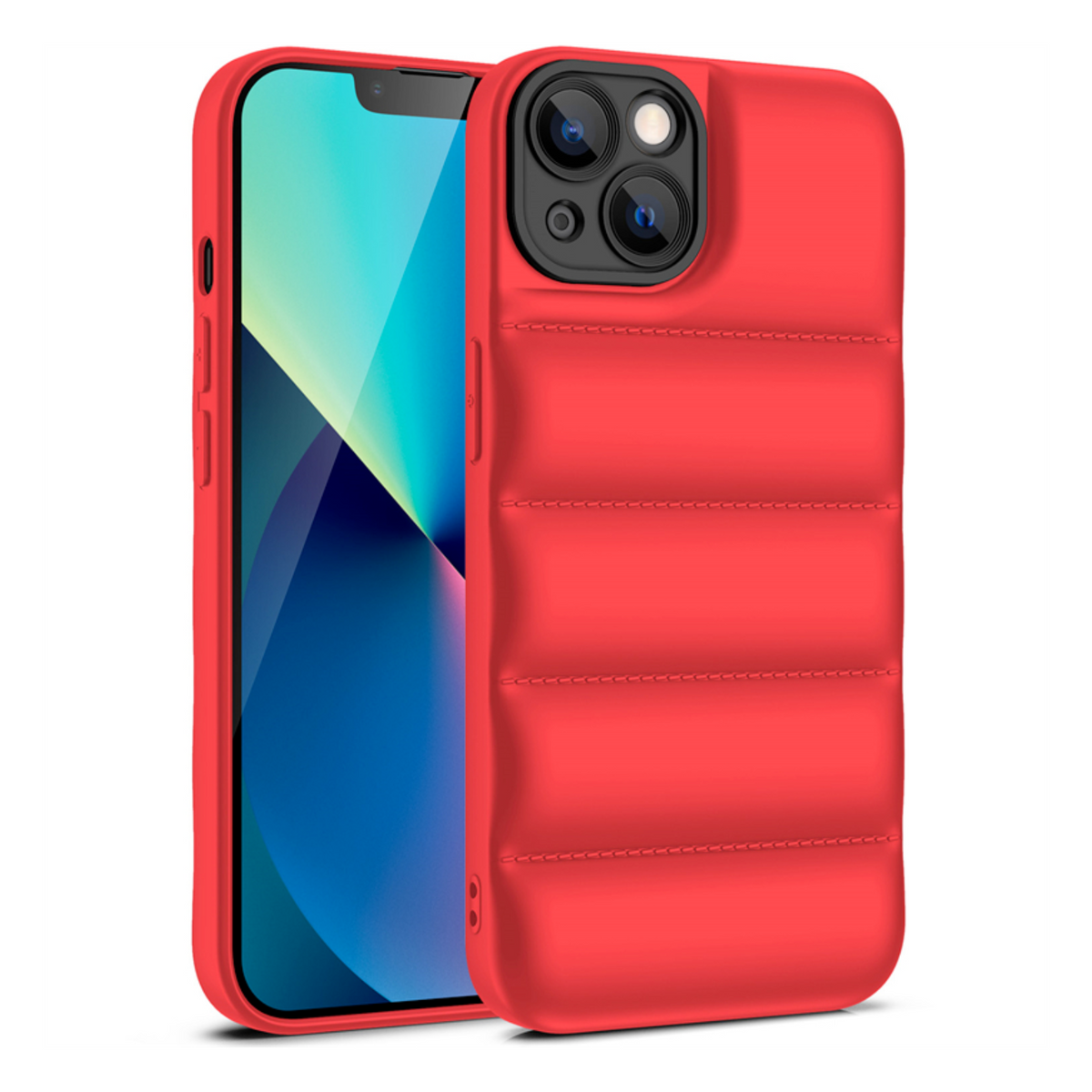 Puffer Case Rood - Geschikt voor iPhone 13 - Stootvast Hoesje met Camera Bescherming - Winterjas Donsjas Design - Shockproof TPU Back Cover