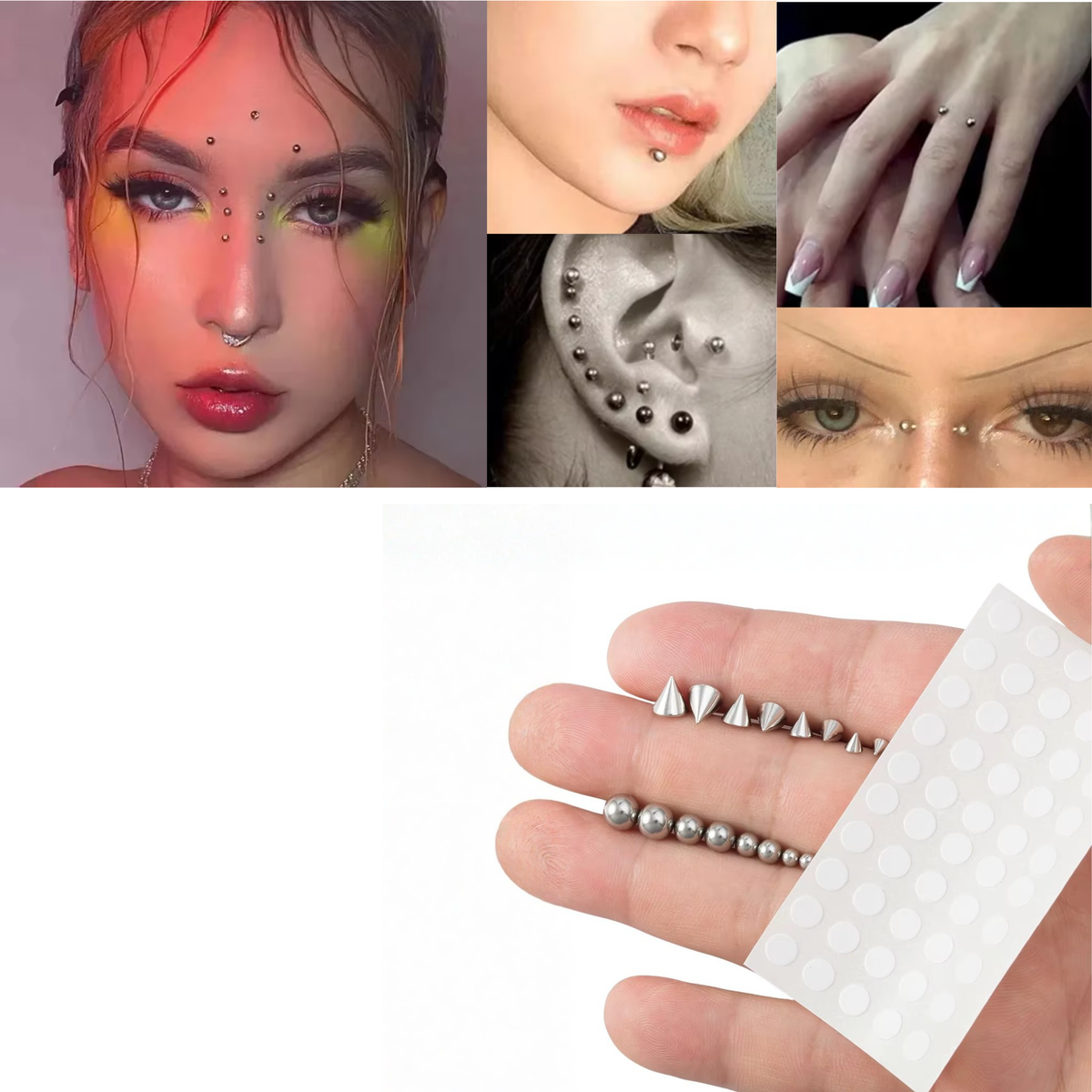 Fake Plak Piercing Zilverkleurig - Nep Piercing Bolletjes Studs - Oorbellen Met Plakkers - Oor / Wenkbrauw / Lip / Wang - Zilver