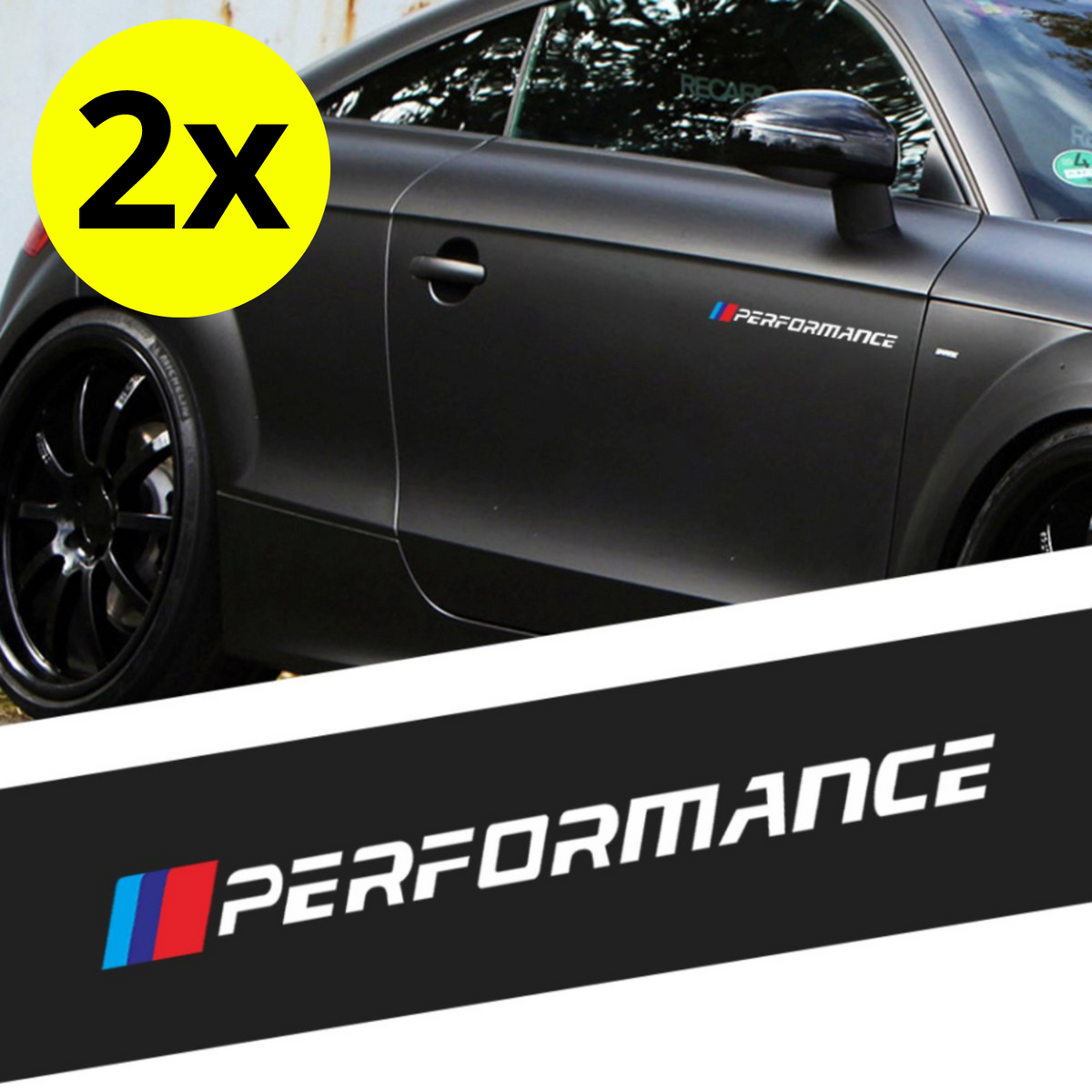 Set van 2 - Auto Performance Sticker Wit - Striping Wrap voor Kofferbak, Motorkap Deuren, Panelen - Tekst 'Performance' - Autosticker - universeel/alle automerken - Auto Accessoires Stickers