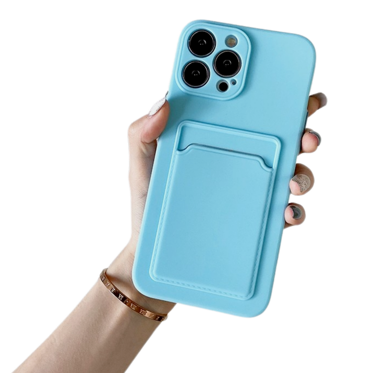 Stevig TPU Hoesje - Geschikt voor Apple iPhone 15 Pro Max - Met Kaarthouder - Lichtblauw - Shockproof Case met Pasjeshouder - TPU Hoes Met Vakje Voor Pasje - Card Case Back Cover